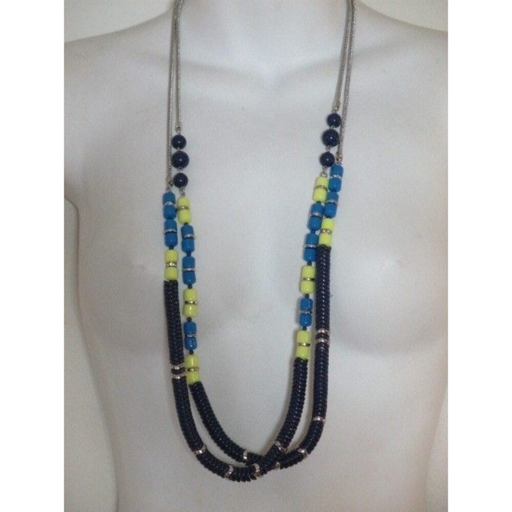 Ann Taylor Loft Silver Snake BLUE YLW Bead SLVR Long Necklace NWOT $39. Set 2